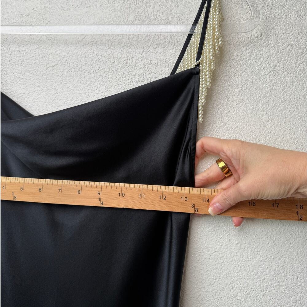 Fleur du Mal Black Silk Pearl Strap High Slit Midi Dress Size S - Picture 12 of 15
